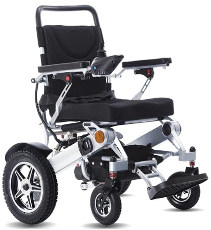 Fauteuil roulant électrique pliable léger pour adultes - Longue portée 30 km - Supporte 150 kg - Portable - Motorisé avec 2 batteries au lithium 10 Ah
