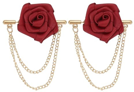 PATIKIL Rose Revers Pin 2Stk Revers Pin mit Doppel Hängende Kette Brosche Anzug Ohrstecker Hemd Ohrstecker Herren Zubehör Hochzeit Abschlussfeier Jahrestag Abendessen Party Rot