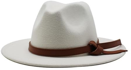 Jiaxu-Hüte Britischer Stil Wollmütze Herbst und Winter Großer Filzhut Retro Großer Krempe Zylinder(Weiß,Medium(56-58cm))