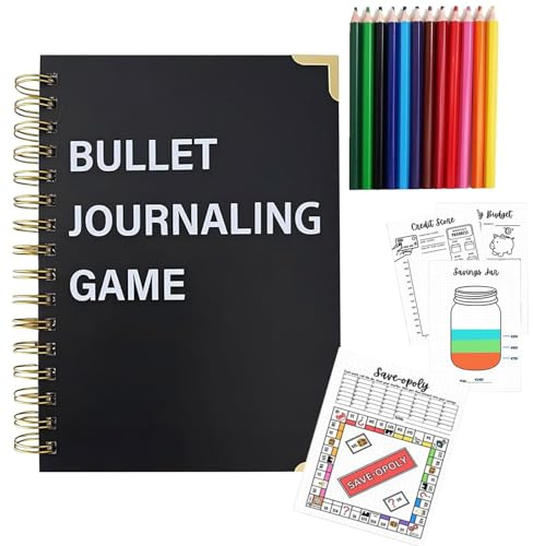 Diyxisk Budgetplaner Sparbuch für Geld Bullet Journal mit Sparchallenge Finanzplaner 21x28 cm Haushaltsplaner inkl 12 Buntstifte für Geld Sparen Projekte