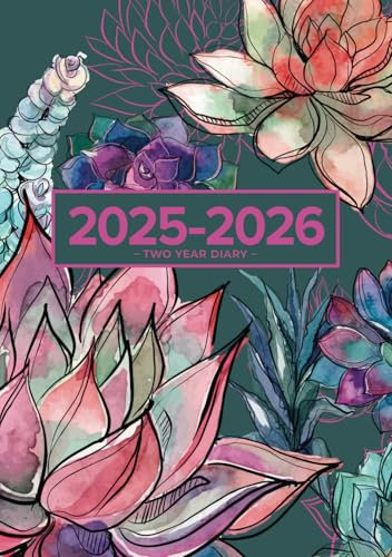 Two Year Diary 2025-2026 | A5 Gorgeous Vibrant Succulent Garden: Month to View Planner (UK Holidays)