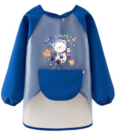 LdawyDE Bata Pintura Niños, Delantal Impermeable Babis Escolares con Mangas y Bolsillo para Niños de 6 a 10 Años para Manualidades, Dibujar y Juegos - Fácil de limpiar y lavable a máquina