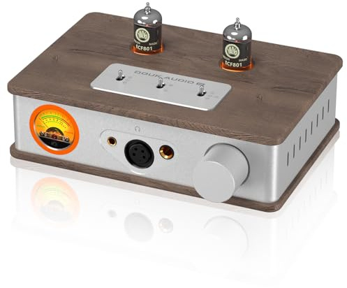 Douk E2 rörförstärkare med XLR/4,4 mm/6,35 mm/RCA-utgångar, HiFi stereoförförstärkare med VU-meter för hörlurar, hemförstärkare, aktiva högtalare