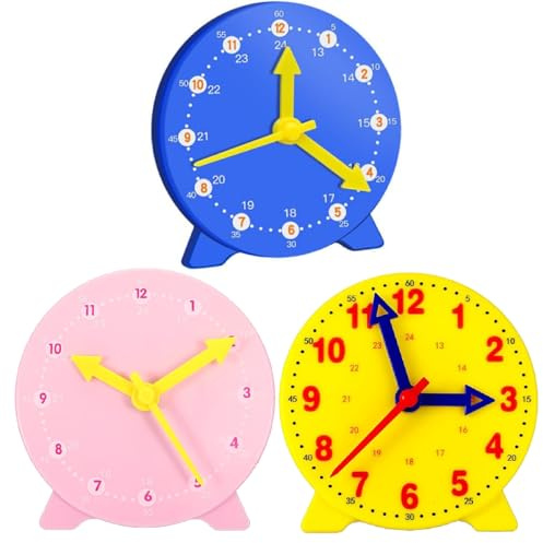 GETJOY Lernuhr, Lernuhr, Lernen, die Zeit zu lesen, Kinderuhr, Lernuhren, Kinder, die Zeit lesen, Mathematik, Manipulative zum Ablesen der Zeit, analoge Uhr zum Lernen von Kindern, 3 Stück