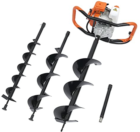 Post Hole Digger, 52cc 2-Stroke Auger Post Hole Digger, Gas Powered Earth Digger with 3 Earth Auger Drill Bit (4 8 & 12) and 2 Extension Rods, for Farmland Garden and Plant, EPA Certification