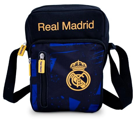 Hy-Pro Bolsa lateral con licencia oficial del Real Madrid CF, ligera, producto del Real Madrid, escudo y colores, para niños y adultos, gran idea de regalo de fútbol