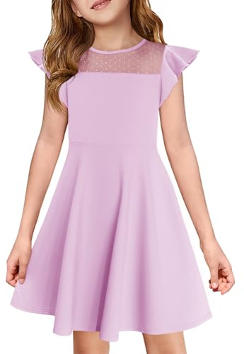 Haloumoning Vestito da bambina con volant principessa abito da festa in mesh linea A matrimonio vestito estivo compleanno vestiti per bambini con tasca, viola chiaro, 130 cm