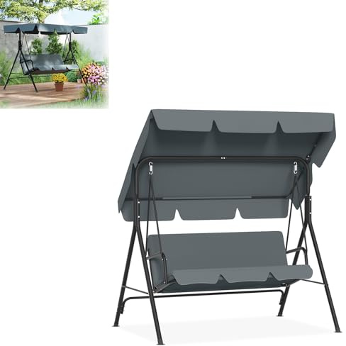 LILIIN Hollywoodgunga trädgårdsgunga, 3-sitsig med soltak, kan belastas upp till 200 kg, väderbeständig gungbänk med komfortkudde och halkskyddsfötter, antracit/193 x 110 x 152 cm