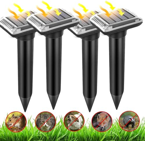 YUCEN 4PCS Mole Repellent for Lawns, Ultrasonic Mole Repellent Solar Powered, IP66 Waterproof for Animal Scare device for Lawn Garden & Yard Home Get Rid of Moles Voles Gophers Rats Rodents