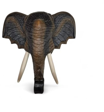 Kinaree Holz Elefantenkopf Wanddeko aus Suar – handgeschnitzt in Thailand – Massivholz Tierkopf für Wand – asiatisches Wandbild 20-68 cm hoch (Schwarzbraun, XXL: 54x54x23 cm, Ungerahmt)