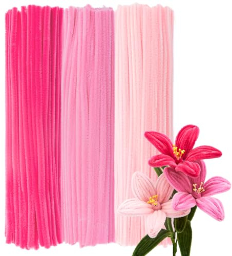 300 Pfeifenreiniger zum Basteln 30 cm Lang 6 mm Dick - 3 Farbverlauf Rosa | Pipe Cleaner Flower Craft,Pfeifenputzer Blumen Set,Chenilledraht Bunt für DIY Erwachsene Kinder Bastelzubehör Deko Geschenke