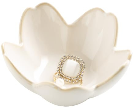 Lot de 1 plateau à bijoux en céramique avec motif de fleur, petit plat à bijoux, assiette à bijoux, joli support de bague pour bijoux, décoration de chambre, cadeau d'anniversaire de Noël pour femme