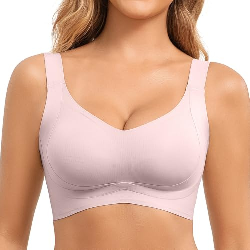 Fittingirls Dam BH för kvinnor, Bygellös Trådlös Sömlös, Push-up Full Täckning med Stöd, Bekväm Sovande T-shirt Bralette, Plusstorlek med Justerbara Remmar
