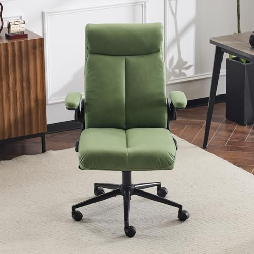 Bonnlo Ergonomischer Bürostuhl, Schreibtischstuhl mit hochklappbarer Armlehne, Computerstuhl, Drehstuhl, Wippfunktion 105°-120°, Höhenverstellbar, Drehbar, 150KG Belastbarkeit (PU-Leder, Grün)