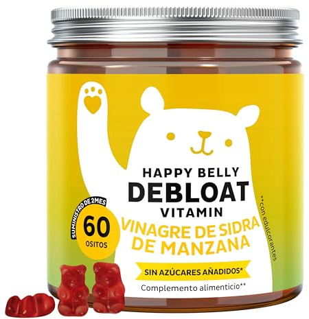Happy Belly Debloat Vitamin Gummies – Enthält insgesamt 15.000 mg Apfelessig über das gesamte Programm, Vitamin B6, B12 – 60 Stück (2 Monate) – Ohne Zuckerzusatz, Vegan – Bears with Benefits