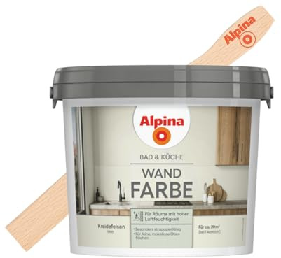 Alpina Bad & Küche Wandfarbe Kreidefelsen matt – inkl. Rührholz – 2,5 Liter