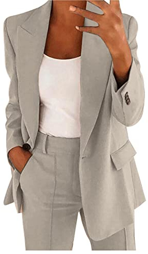 Generisch Damen Zweiteiler Anzug Set Büro Business Langarm Knopf Formelle Jacke + Hosenanzug Slim LooseTrouser Jacket Suit
