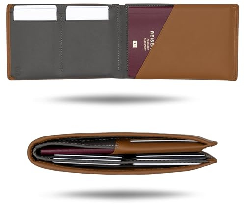 SLIMJACK® Reisepass Wallet - Leder Etui Geldbeutel mit RFID-Schutz – Reisebrieftasche & Dokumenten-Organizer für Reisepass, Karten & Tickets - Passport Mappe – Reiseetui Damen & Herren (Braun)