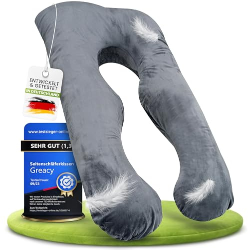 Greacy Seitenschläferkissen mit Bezug [waschbar - Flexible Füllung] Stillkissen XXL | Pregnancy Pillow | Kissen Schwangerschaft | Body Pillow | Schlafkissen | Schwangerschaftskissen (Anthrazitgrau)