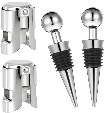 Tharvolex 4pcs Champagne Bottle Stoppers – Stainless Steel Wine Bottle Sealer, Leak‑Proof Sparkling Wine Cork for Prosecco & Cava – Keep Bubbles Fresh