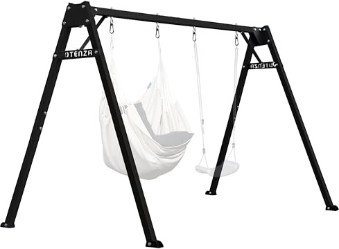 Potenza Kinderschaukel Verzinktes Schaukelgestell Metall Doppelschaukel für Kinder und Hängematte Gartenschaukel bis 200 kg belastbar Schaukelgerüst 250x207 cm (Basic Schwarz)