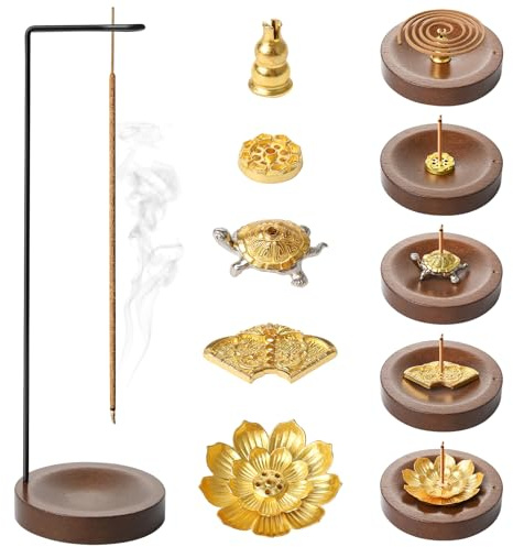 Räucherstäbchen Halter Holz, Upside Down Incense Holder mit Kegel Spule, Wood Räucherstäbchenhalter mit Kegel Spule, Räucherstäbchen Halterung für Meditation Yoga Wohnzimmer Dekoration