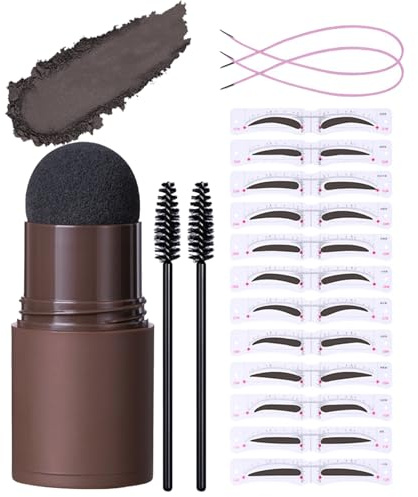 Ögonbrynspulverstämpelset - Vattenbeständigt och långvarigt ögonbrynsfärgpulver Makeup med 12 ögonbrynsmallar - Snabb formning och färgning, lämplig för nybörjare (#03 Mörkbrun)