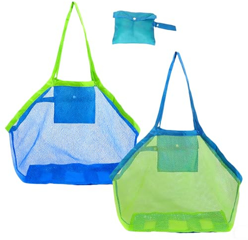 Strandtasche,2 Stück Netztasche,für Sandspielzeug Strandspielzeug Bag,Aufbewahrung Beach mit Urlaub,Faltbar Haves Must Ab Groß Pool,Rucksack Faltbare Netz-Strandtasche
