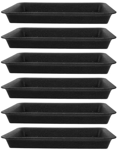 NIYANGLE 6 Bandejas Rectangulares para Plantas, Platillos de Plástico Negros para Macetas, Bandejas de Goteo para Plantas de Interior, Recolectoras de Agua y Tierra, Accesorio Práctico