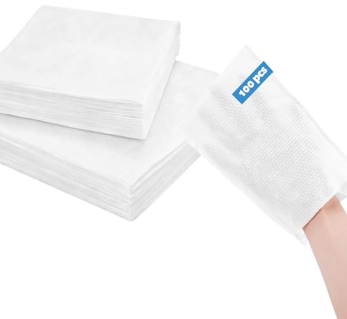 HGRGHH Lot de 100 gants jetables, gants de lavage jetables non tissés, ultra doux blanc poignées jetables pour les adultes et les enfants, parfaits pour les soins, l'hygiène personnelle et la maison