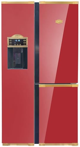 Kaiser Side-by-Side Kühlschrank KS 90300 AD Bio • Art Deco Kühl-Gefrierkombination 538L • No Frost • Fresh ICE System • Inverter-Kompressor • Bordeaux Glas Antique Gold