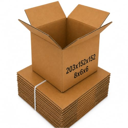 25 Boxes of 8x6x6 Inch Small Cardboard Boxes Pack of 25 | Single Wall Corrugated Shipping, Packing & Postal Boxes | Strong Moving & Storage Boxes for Mailing, Gift & Royal Mail Small Parcel