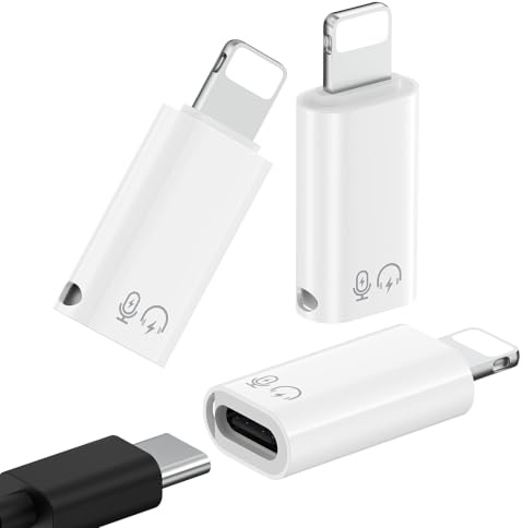 MoKo for DJI Mic Mini USB-C to Lightning Audio Adapter for iPhone, 3 PCS | Support Music Playback & Charging, Not for DJI Mobile Receiver & Phone Calls, For iPhone 14/13/12/11/USB-C EarPods, White