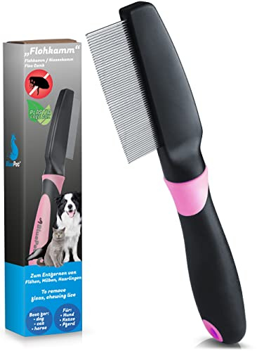 BluePet Flohkamm & Läusekamm für Hunde & Katzen, Hundekamm, Nissenkamm | Robuster Flohkamm für Hunde & Katzen. Flöhe, Läuse & Zecken schonend entfernen. Extra sanft durch abgerundete Zinken.