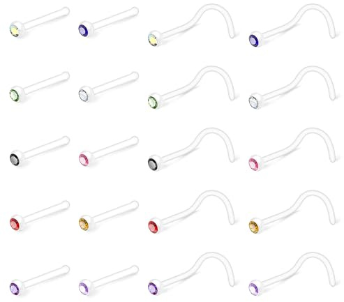 Crdifu 20stk Nasenpiercing Stecker Retainer Nasenstecker Spirale L Form Bioflex Kunststoff Piercing Nase mit Stein