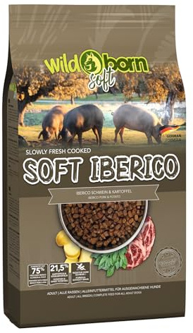 Wildborn Soft Iberico Hundefutter 12kg – halbfeuchtes Trockenfutter für Hunde, getreidefreie Hundenahrung mit Monoprotein & 75% frischem Iberico Fleisch für Sensible Hunde, Rezeptur aus Deutschland
