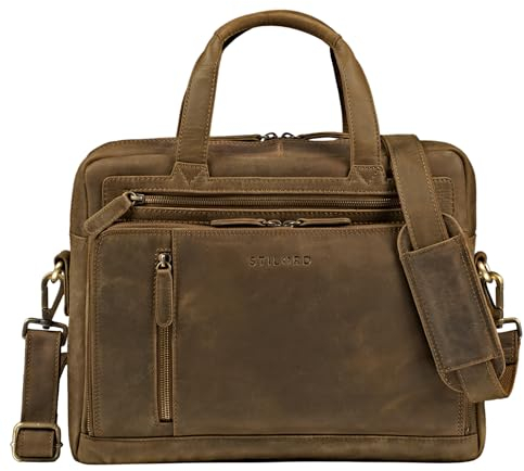 STILORD 'Avery' Businesstasche Leder Damen Herren Umhängetasche Vintage Aktentasche Arbeitstasche 13,3 Zoll Laptoptasche für MacBooks, Farbe:mittel - braun