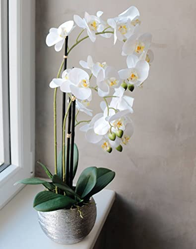 artplants.de Orquídea Phalaenopsis sintética Emilia, Maceta Decorativa, Blanca, 55cm - Flor Decorativa/Orquídea Falsa