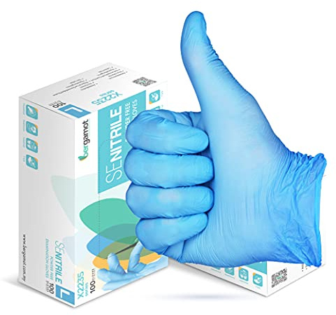 Guantes Nitrilo talla L sin Polvo Azules - Guantes Desechables L - Guantes LATEX FREE Pack de uso Universal para Cocina Trabajo Jardin Profesiones Relacionadas con la Salud etc.- 100 unidades