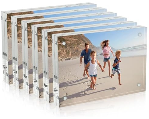 AITEE 4x6 Acrylic Picture Frames 6 Pack, 20% Thicker Block, Clear Picture Frames Freestanding Double Sided Magnetic Acrylic Lucite Frameless Transparent Square Frame Gift for Desktop Display