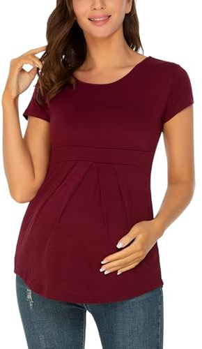 Love2Mi Blusa de maternidad de manga corta para mujer, bonita y elegante, S-burdeos, M