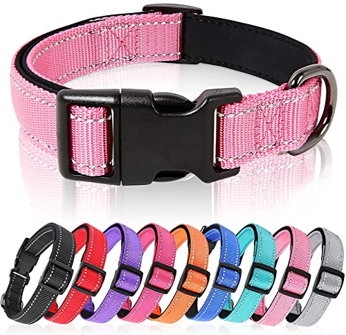 HEELE Hundehalsband, Hundehalsband aus Nylon, Reflektierend Halsband Hund mit Weich Neopren Gepolstert für Welpen Kleine Mittel Große Hunde Läng Einstellbereich 26-38cm, Pink, S | Hundehalsband aus Nylon, Reflektierend für Welpen Kleine Mittel Große Hunde, Läng Einstellbereich 26-38cm
