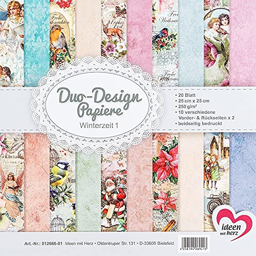 Ideen mit Herz Duo-Design-Papiere | Block mit 20 Blatt Bastelpapier | 25 x 25 cm | 250g/m² | beidseitig bedruckt | Designpapier, Motivpapier | ideal für Scrapbooking, Basteln (Winterzeit 1)