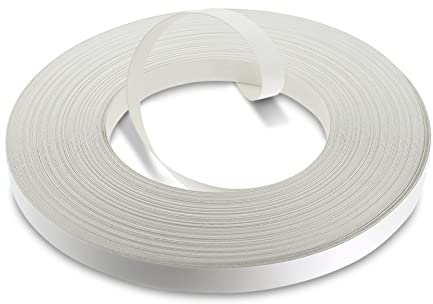 WoodPress® 15mm Blanc Mat Bande de Chant mélaminée thermocollante 50 m | Rouleau professionnel préencollé, colle thermofusible, chant souple pour fabriquer des meubles et finir placards et étagères