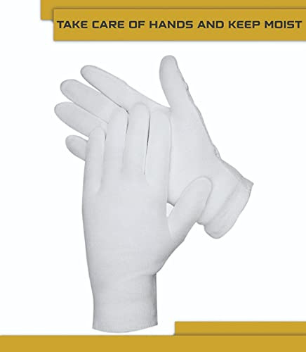 Lot de 24 gants blancs en coton pour eczéma, gants en coton pour mains sèches, gants hydratants pour l'eczéma, gants d'inspection, gants de manipulation de pièces de monnaie et de bijoux