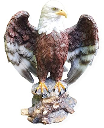 Aspinaworld Weißkopfseeadler Gartenfigur 33 cm stehend – Adler Tierfigur mit offenen Flügeln für Naturgarten und Außenbereich