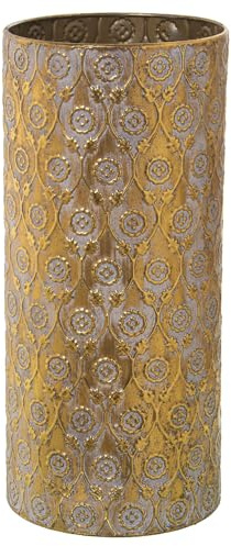 DRW Runde Schirmständer aus durchbrochenem Metall in Weiß und Gold, 20 x 43 cm