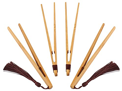 HLIWS 4 Stück Bambus Zange Toast Küchenzange,Toastzange,Tee-Clip,Klein Grillzange,für Küche, gegrilltes Fleisch(2 Bindfäden, 2 Ähren)