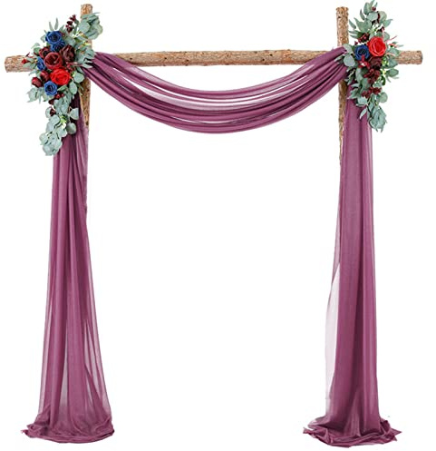 Querbehang 70*550cm, Hochzeitsbogen Vorhang Deko, Hochzeit Vorhang Chiffon Stoff, Vorhänge Hochzeit Bogen, Vorhang Organza Stoff Tüll Dekorationen Party Hintergrund Traubogen Dekostoff (Lila Rot)