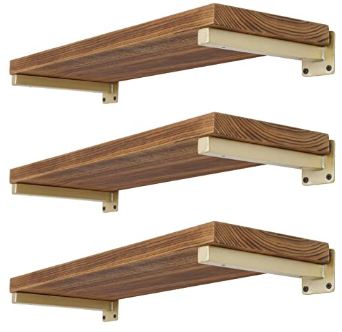 EZYDECOR Robuste Regalhalterungen, Eisen, Metall, Wandmontage, schwebende Regalhalterung, Bauernhaus-Möbeldekorationen, Hardware im Lieferumfang enthalten, goldfarben, 20,3 cm
